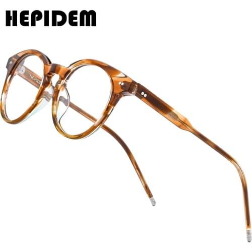 HEPIDEM Acetate Optical Glasses Frame Women High Quality Vintage Round Eyeglasses Men Myopia Prescription Spectacle Eyewear 9127