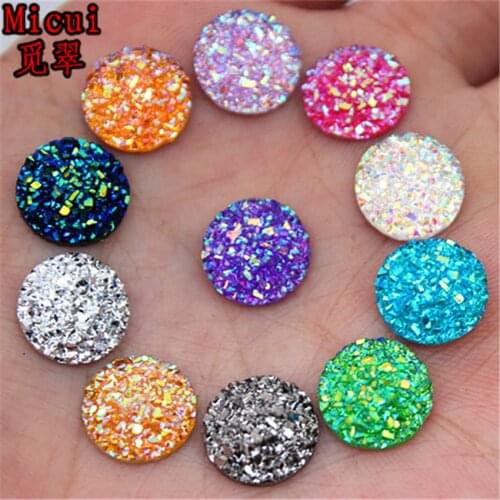 Micui 100pcs Crystal AB 12mm Flatback Resin Dotted Round Rhinestone Cabochon Flat Back For Wedding Button DIY Decoration MC24