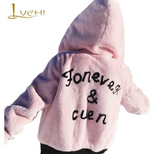 LVCHI Winter 2019 Copenhagen Import Real Mink Fur Coats Womens Coat Full Pelt Causal With Hat Letter Short Loss Mink Fur Coats