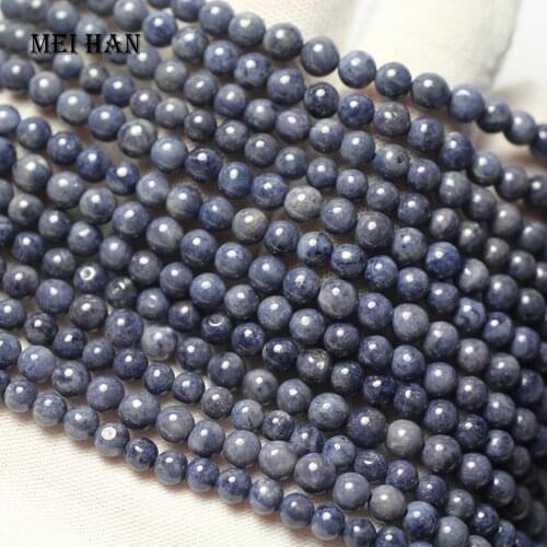 Meihan(1 strand) 4-4.5mm natural A+ blue sapphire smooth round loose beads For jewelry DIY making design