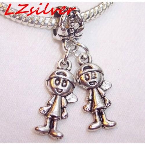 MIC 5 pcs Zinc Alloy Little Boys Brothers Twins Babies Dangle Bead for European Charm Bracelet 29 x 15mm za305