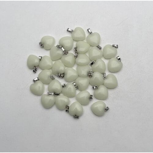 Fashion green blue luminous natural stone heart pendant Necklace for jewelry making 16MM Charm Accessories 36PCS free shipping