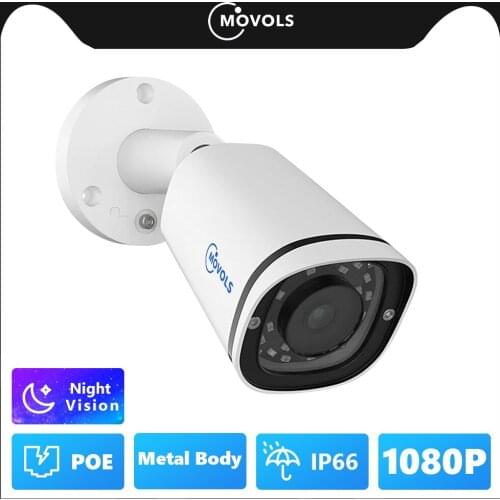 MOVOLS 1080P H.265 POE IP Camera Audio Outdoor Waterproof Night Vision P2P ONVIF Metal Case Surveillance CCTV Security Camera