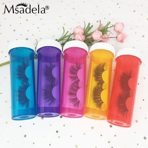Wholesale 25MM 5D Mink Lashes Custom Pill Bottle False Eyelash Packaging Box Custom Logo 3D Mink Eyelashes Makeup Beauty