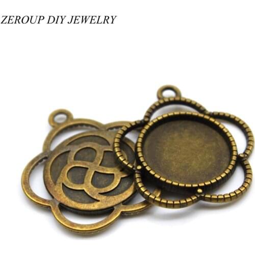 5pcs/lot 20mm Necklace Pendant Setting Antique Bronze Silver Color Cabochon Blank Base Supplies for Jewelry Finding T1003
