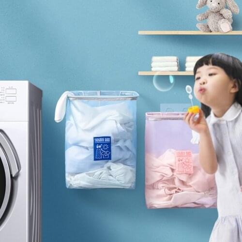 Punch-Free Wall-Mounted Foldable Bathroom Laundry Hamper Laundry Basket Clothes Storage Basket Mesh Laundry Basket