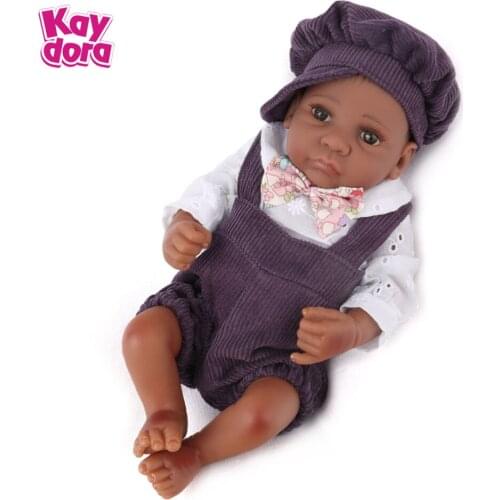 KAYDORA 25cm Full Vinyl Black Reborn Baby Dolls Alive African American Mini Toddler Realistic Menino Play Toy Kids Surprise Gift