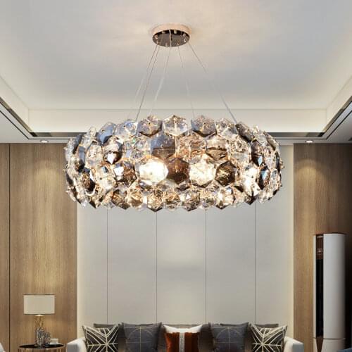 Post-modern Crystal Wrought Iron Chandelier Is Used In Dining Room Light Creative Living Room Bedroom Glossy Suspension Light