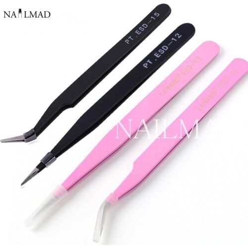 2pcs Straight + Curved Tweezers Nail Art False Fake Eyelashes Extension Tweezers Nippers Pointed Clip Nail Art Tools