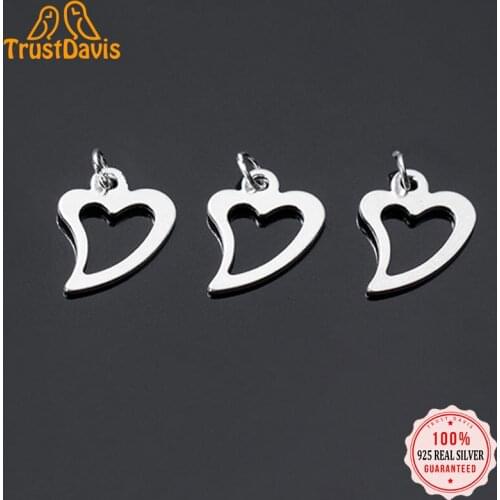 TrustDavis Real 925 Sterling Silver Charm Heart Pendant For Making Necklace Bracelet Handmade DIY Accessories Fine Jewelry DZ213