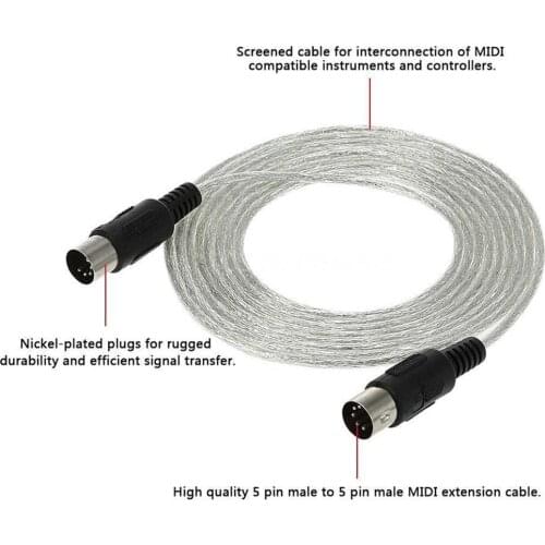 3M/10ft MIDI Extension Cable Male To Male 5 Pin Plug Connector Synthesizer
