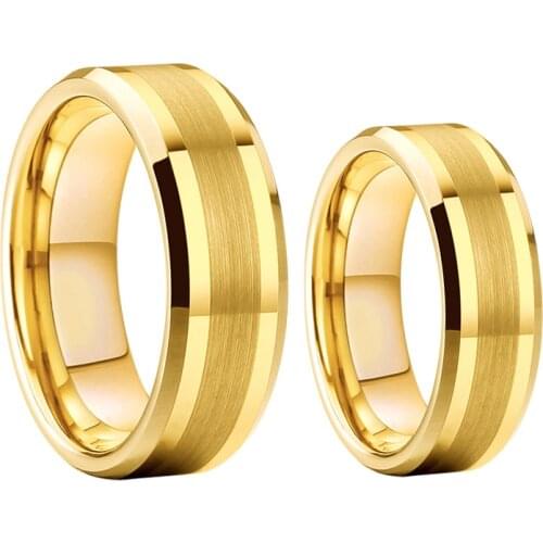 8mm Mens Womens Gold Tungsten Carbide Wedding Band Rings Beveled Polished Matted Finish Comfort Fit Alliance anillos Bague Anel