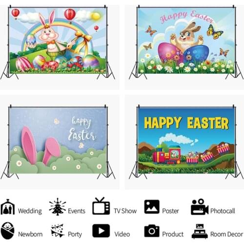 Cute Rabbit Eggs Easter Rainbow Backdrop Festival Party Room Decorations Photography Studio Photos Kids Custom Vinyl Background