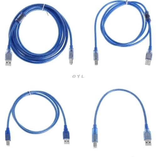 High Speed Transparent Blue USB 2.0 Printer Cable Type A Male to Type B Male Dual Shielding for 0.3m, 1m, 1.5m, 3m