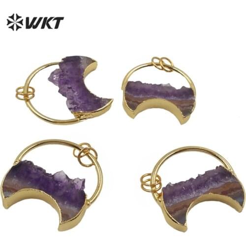 WT-P1534 WKT Wholesale Natural Stone Pendant Irregular Moon Shape Crystal Pendant Women Fashion Pendant Jewerly Finding