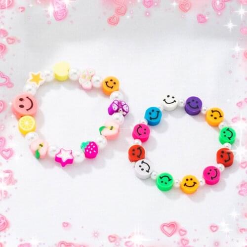 Y2K Jewelry Rainbow Smiley Bracelet for Women Elastic Cord Cute Heart Strawberry Star Vintage Bracelet Charms 90s Aesthetic New