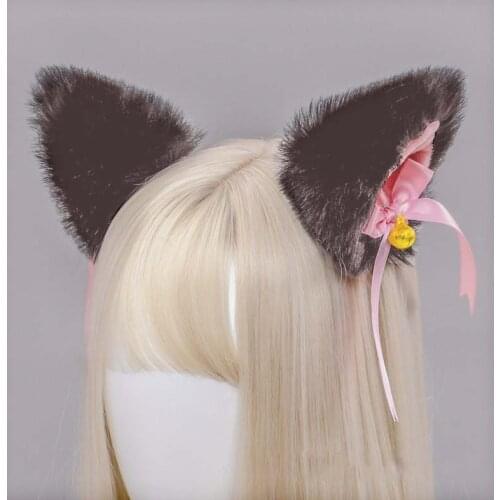 2Pcs/lot White Black Cat Ears With Bell Hair Clip Cosplay Party Fox Long Fur Costume Hairpins Halloween Gift Hair Accessories