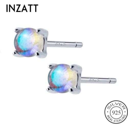 INZATT Real 925 Sterling Silver OL Minimalist Glass Stud Earrings For Trendy Women Birthday Party Fine Jewelry Accessories Gift