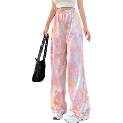 Womens Jogger Pants, High-Waist Trousers, Dye Print Casual Loose Wear Sports Fall Summer Bottoms 2020 New Hot