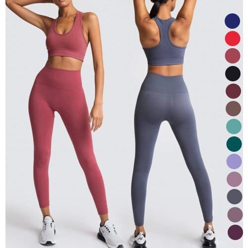 Women Fitness Yoga Set Gym 2-Piece Bras+Seamless Leggings Push Up Pants Exercise Padded Workout Running Suit Sportswear Athletic