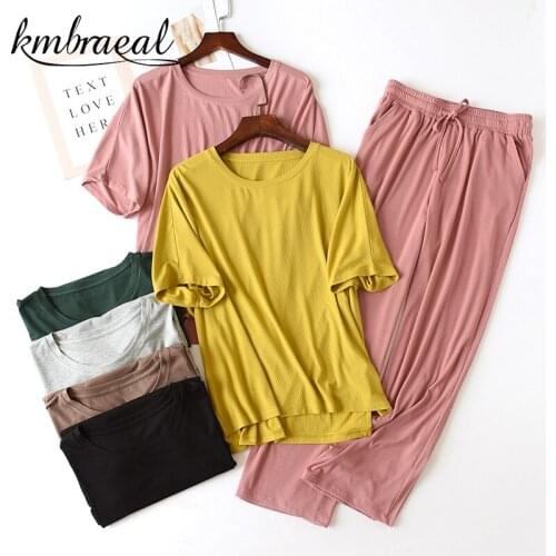 SPring and Summer Thin Pajama Set Women Modal Short-sleeved Trousers Pajamas Suit Womens Loose Wide-leg Pants Two-piece Set