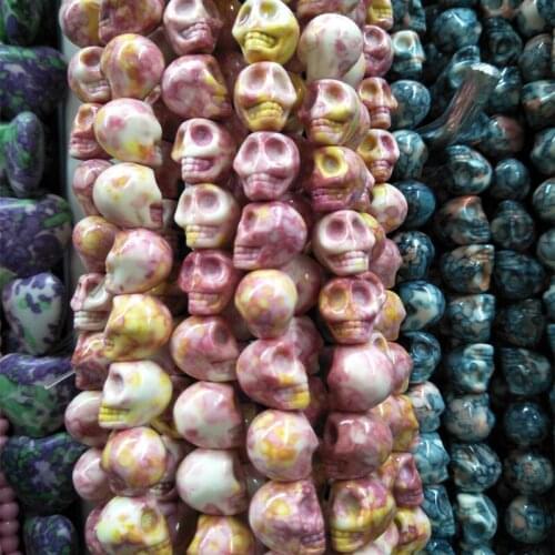 10 12mmNatural Rain Colorful Stone Beads Skull Head Shape Loose Beads Fashion Jewelry Bracelet Accessories DIY Craft Bead