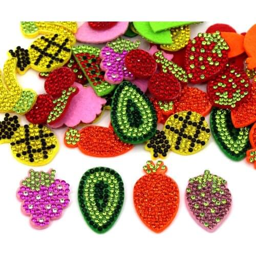 10Pcs Fruit Rhinestone Patches Non-woven Patch For Clothes Cherry Strawberry Pineapple Carrot Rhinestone Applique For Hair Clip