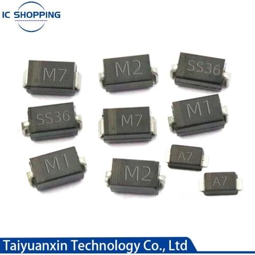 100PCS M1 M2 M4 M7F A7 SMA Rectifier Diode 1A SMD 1N4001 4002 4004 4007 SS310 RS1M RS2M ES1D ES1J US1M Schottky Diodes DO214AC