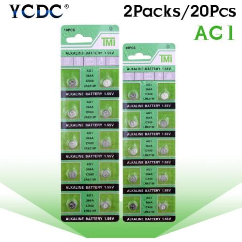 20pcs AG1 1.55V Alkaline Batteries Lr621 AG1 364 LR621 164 531 SR60 SR621SW 364a TR621SW Button Coin Cells For Watches Toys