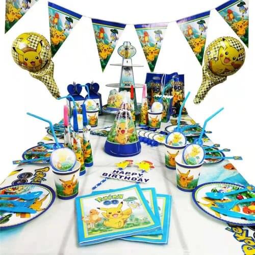 20Japanese Pokemon Theme Pikachu Characters Birthday Party Decoration Tableware Dinner Plate Tablecloth Paper Cup Popcorn Bucket