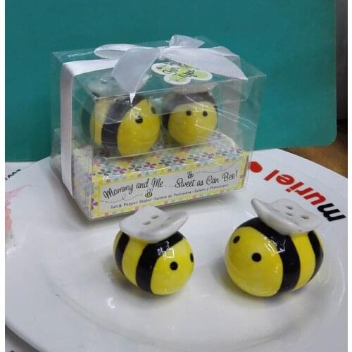 200pcs=100sets/lot party favors Ceramic Spice Jar Mommy and Me Honey bee Ceramic Salt and Pepper Shakers baby shower gifts