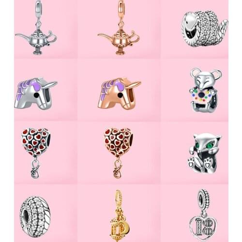 5PCS New Charm Aladdins Lamp Green Fox Unicorn Golden Gazebo 18 Heart Locket Snake Bead Fit DIY Bracelet Women Jewelry Making