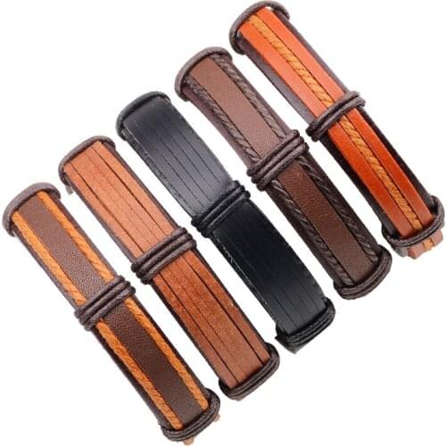 Brown Simple Personality Wild Braided Genuine Leather Retro Punk Leather Mens Bracelet Accessories Black And White