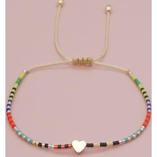Go2Boho Heart Bracelets Tiny Bracelet For Women Multicolor Miyuki Delica Beads Adjustable String Thin Pulseras Trendy Jewelry