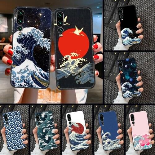Art Japan Aesthetics Waves Phone case For Huawei P Mate P10 P20 P30 P40 10 20 Smart Z Pro Lite 2019 black 3D bumper fashion