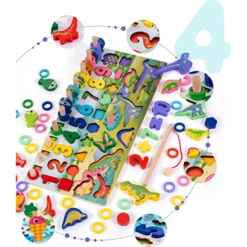 Wooden Montessori Preschool Educational Matching Block Toy Kids 3D Puzzle Activity Busy Board Math Magnetic Fishing Games Toys