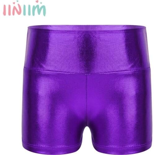 Iiniim Kids Clothing Contemporary Dance Costume Metallic Shiny High Waist Dance Short Bottoms for Girls Gymnastic Leotard Shorts
