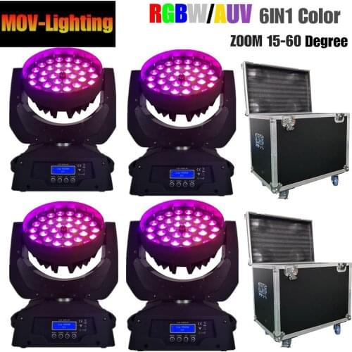 Flycase super bright wash stage lighting 36x18W RGBWAUV Led Moving Head Light Zoom