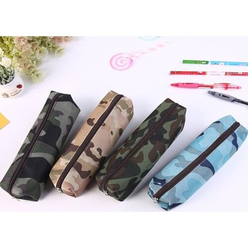Camouflage Large Capacity Canvas Zipper Stationery Pen Pencil Ruler Storage Bag Pencil Case School Supplies