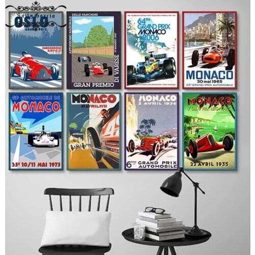 Cartoon Travel City Picture Monaco Racing Car Competition Poster Canvas Prints Wall Art Interior Paintings for Modern Home Decor