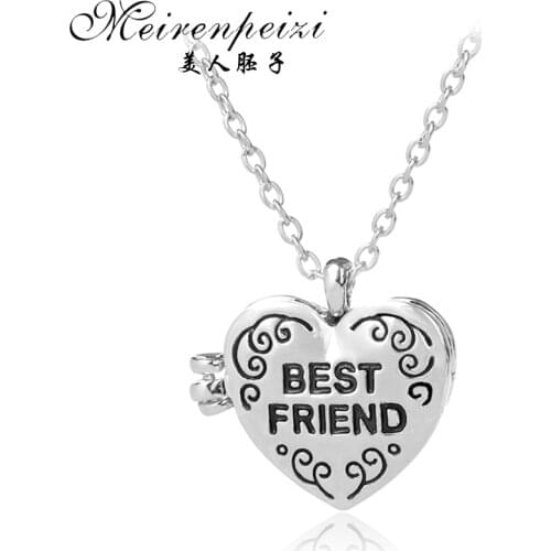 Hot Selling Alloy Necklace Openable Photo Frame Heart Shape Pendent Carved Best Friends Best Gift