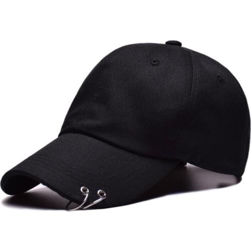 New Fshion Women Men Baseball Cap Black Iron Ring Hat Summer Sun Hat Hip Pop Baseball Hat