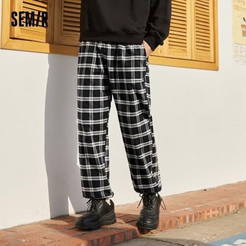 SEMIR Casual Pants Men Trend Retro Plaid Loose Straight-Leg Pants 2021 Autumn New Korean Version Handsome Pants