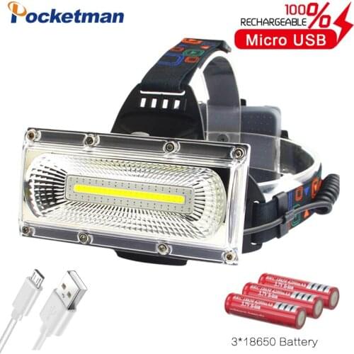 Super Bright 3 Light Mode Waterproof Headlamp COB LED Headlight USB Rechargeable Head Lamp Camping Hunting Lighting Flashlamp