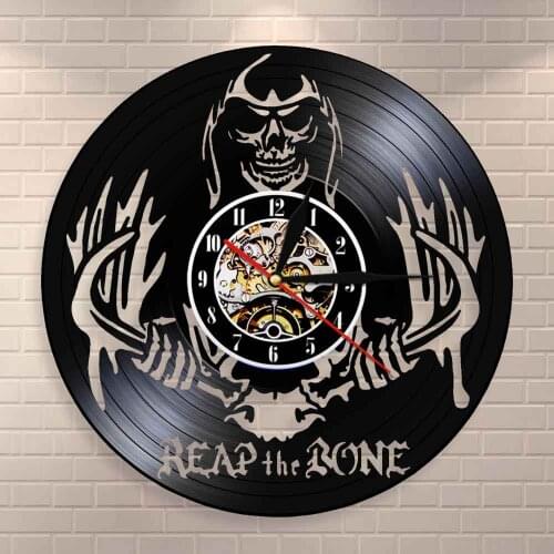Reap The Bone Grim Reaper Horror Skeleton Wall Art Spooky Wall Clock Halloween Decor Death Skull Killer Vinyl Record Wall Clock
