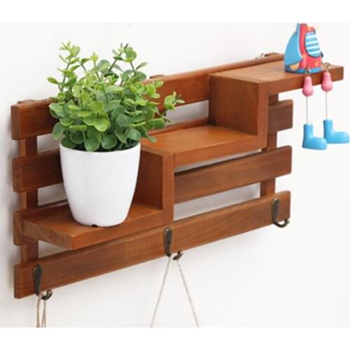Wall Mounted Hanging Wood Stair Storage Rack Shelf Holder Home Living Room Decor