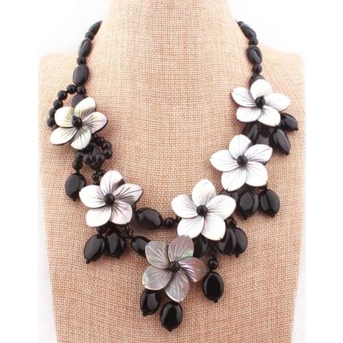 Natural Agates Sea Shell Necklace Round Flower Stone Beads Handwork Trendy Choker For Women Christmas Gift Necklace 45 CM