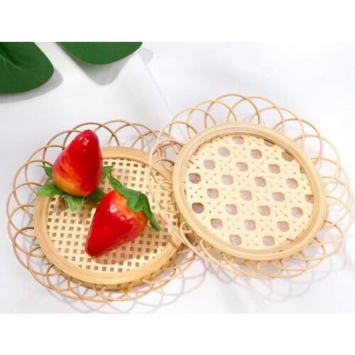 New 1Pc Bamboo Woven Vintage Flower Shape Hollow Design Storage Basket Cup Coasters Sundries Container Table Decor