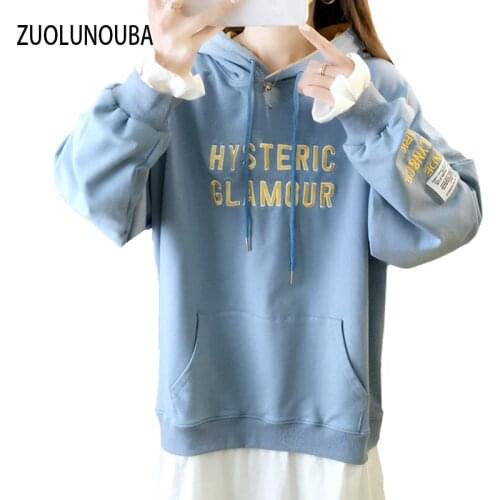 2020 Autumn Letter Printed Ladies Hoodie Loose Casual All-Match Commuter Fake Two Medium And Long Solid Color Women Sweatshirts