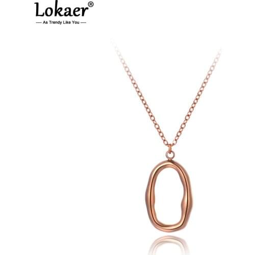 Lokaer Bohemia Titanium Stainless Steel Geometry Oval Charm Necklaces Jewelry Trendy Pendant Chain Necklace For Women N20038